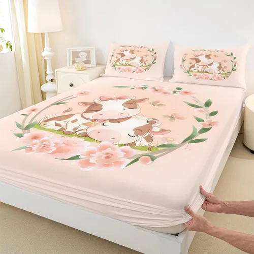 Miniatura 10 de Erosebridal Juego de sábanas de tamaño individual con diseño de gatos y gatos, con temática de animales, con flores coloridas, juego de sábanas