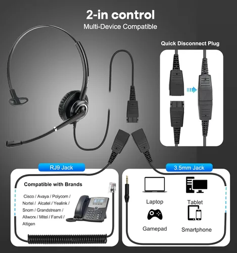 Miniatura 2 de MAIRDI Auriculares telefónicos con conector RJ9 y conector de 0.138 in para teléfono fijo de escritorio, teléfono celular, PC, portátil, auriculares