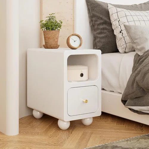 Miniatura 4 de Mesita de noche de madera maciza, mesita de noche estrecha con cajones, mesita de noche moderna negra de mediados de siglo, mesita de noche pequeña