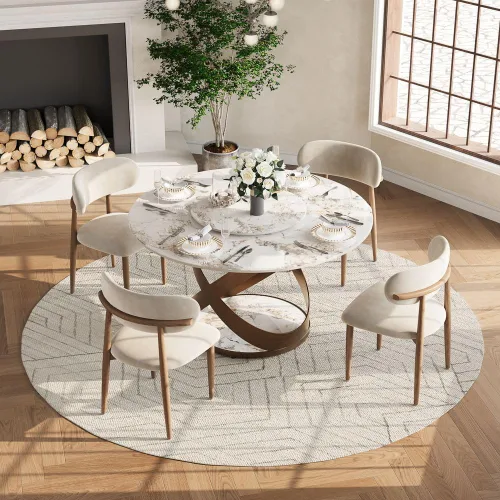 Miniatura 21 de POVISON Juego de 4 sillas de comedor redondas de lino y algodón con mesa de comedor de vidrio (mesa de comedor de 51 pulgadas + 4 sillas)