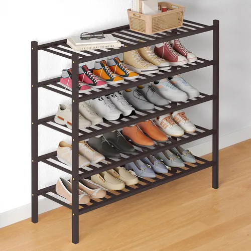 Miniatura 15 de Smiry Zapatero de bambú para clóset, organizador de zapatos apilable de 4 niveles largo de madera, estante de almacenamiento de zapatos Negro