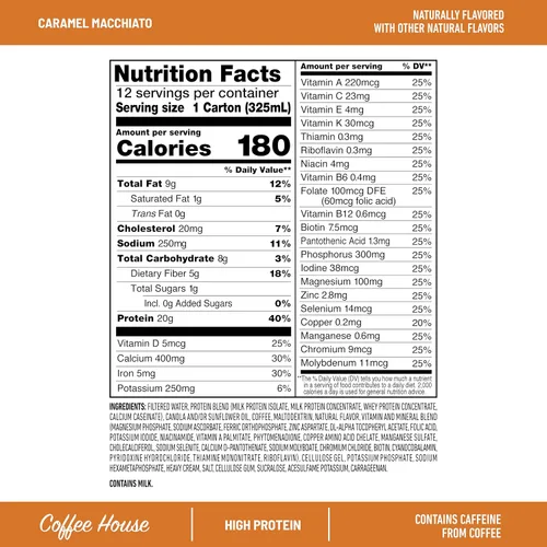 Miniatura 4 de SlimFast Batido de Proteína con Cafeína, Caramel Macchiato - 20g de Proteína, Batidos de Reemplazo de Comida, Alto en Proteína con Bajo
