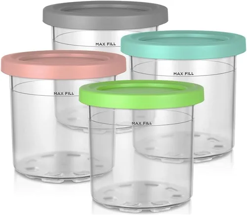 Miniatura 3 de Paquete de 4 recipientes para máquina de helados Ninja CREAMi serie NC301 NC300 NC299AMZ y CN302CCO, pintas cremosas con tapas de color, sin BPA