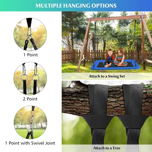 Miniatura 5 de Goplus Columpio de árbol de plataforma gigante de 60 pulgadas para niños y adultos, columpio rectangular ajustable para interiores y exteriores