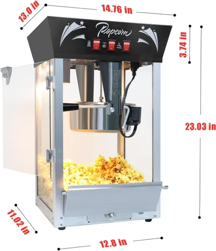 Miniatura 3 de Máquina de palomitas de maíz, máquina de palomitas de maíz estilo teatro de 12 Oz con plataforma de calentamiento, máquina de palomitas de mesa