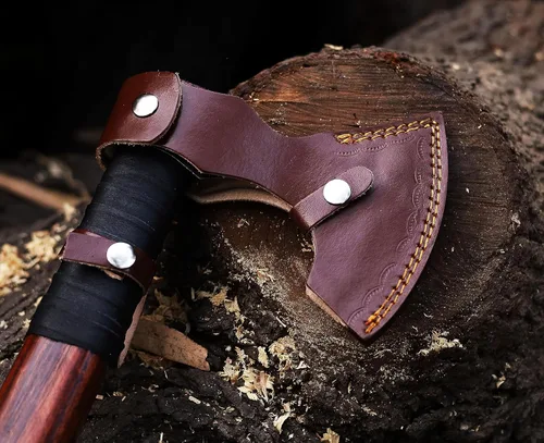 Miniatura 5 de Wazir Crafts Hacha Viking Hecha a Mano Hacha de lanzamiento de 18" de acero al carbono con mango de madera de fresno y funda de cuero Diseño