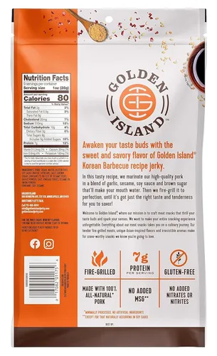 Miniatura 3 de Golden Island Cecina de Cerdo con Sabor a Barbacoa Coreana, Snack de Carne Especial, Sin Gluten con Condimento de Barbacoa Coreana, Snack