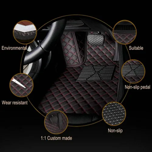 Miniatura 4 de Tapete acabado cuero para protección para todo tipo de clima para coches, SUV y camiones según el modelo automotriz (borde gris, medio, negro beige)