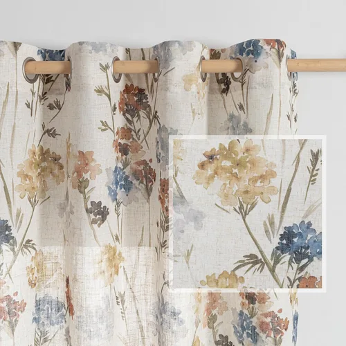 MYSKY HOME Juego de 2 paneles de cortinas florales de lino de 84 pulgadas de largo, semitraslúcidas, filtrantes de luz, cortinas con ojales para