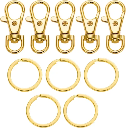 Juego de 5 llaveros planos para mujer, cierres giratorios de metal a presión, clip de resorte, cierre de langosta para llaves, cordones de joyería,