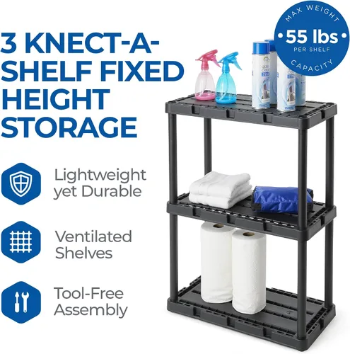 Miniatura 2 de Gracious Living Knect-A-Shelf - Paquete de 2 estantes de almacenamiento ligeros, organizador ventilado de 3 estantes para el hogar, garaje, sótano