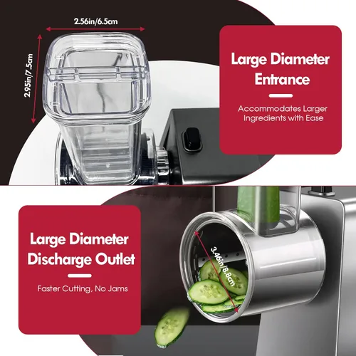 Miniatura 4 de Rallador eléctrico de queso, rallador eléctrico de 250 W para bloque de queso con 7 cuchillas diferentes, triturador eléctrico de queso, máquina