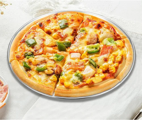 Miniatura 4 de Deedro Bandeja de pizza de 12 pulgadas, bandeja de pizza de acero inoxidable para horno, platos redondos para pastel de galletas, ensalada de pizza