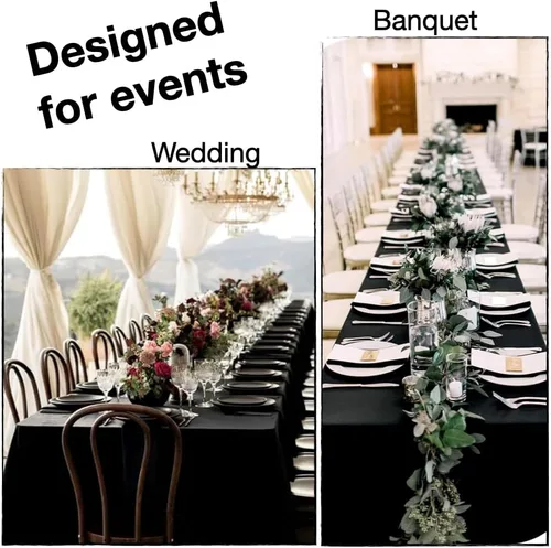 Miniatura 3 de Urby Mantel negro para mesas rectangulares de 6 a 8 pies con capacidad para 6 a 8 personas, manteles de mesa de tela para fiestas de 6 a 8 sillas