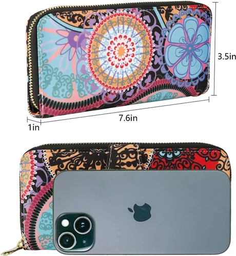 Miniatura 3 de Cartera de mano para mujer, estilo bohemio, con RFID, elegante, espaciosa con correa para viajes, capacidad para tarjetas, teléfono, dinero
