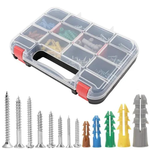 Kit surtido de 370 anclajes y tornillos para paneles de yeso, 5 tamaños de anclajes de pared y tornillos de cabeza plana, juego para colgar cuadros