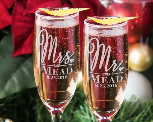 Miniatura 2 de Copas de champán de boda personalizadas para señor y señora, regalos de boda personalizados con apellido y fecha, regalos de boda para novia