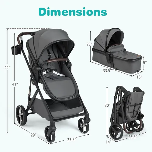 Miniatura 7 de BABY JOY Cochecito de bebé 2 en 1, cochecito convertible de paisaje alto con asiento reversible, red, toldo ajustable, soporte para tazas, cochecito