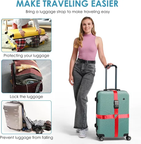 Miniatura 5 de Travel Inspira - Correas para equipaje aprobadas por la TSA - Cinturón para maletas de longitud ajustable con candado de combinación de 3 dígitos