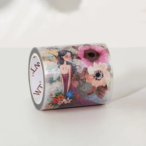 Miniatura 2 de WT Carefree - Cinta de PET ancha, rollo individual, diseños originales de personajes, decoración transparente para diarios, planificadores