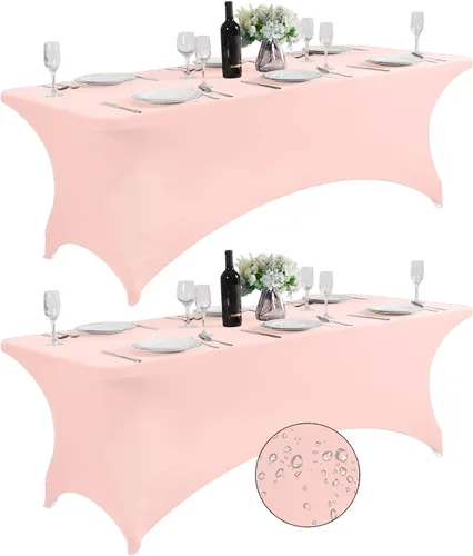 Miniatura 20 de SuperO - Paquete de 2 manteles de elastano impermeables para mesas de 6 pies, mantel elástico universal ajustable para fiestas, banquetes, bodas