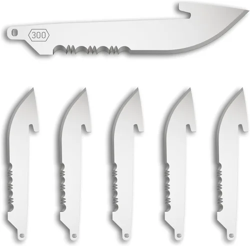 OUTDOOR EDGE Paquete de Cuchillas de 3.0" Punta Caída con Dentado (Negro, 6 Cuchillas), Código de Compatibilidad de Cuchilla 300