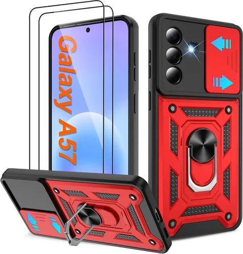 Miniatura 30 de ATUMP Funda para T-Mobile Revvl V Plus 5G con protector de pantalla HD con cubierta de cámara deslizante, soporte de anillo de rotación de 360° Negro