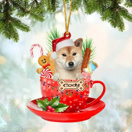 Miniatura 6 de NAZENTI Adorno personalizado de Alaskan Malamute en taza roja, adorno de Navidad personalizado para perros amantes de las mascotas, colgante