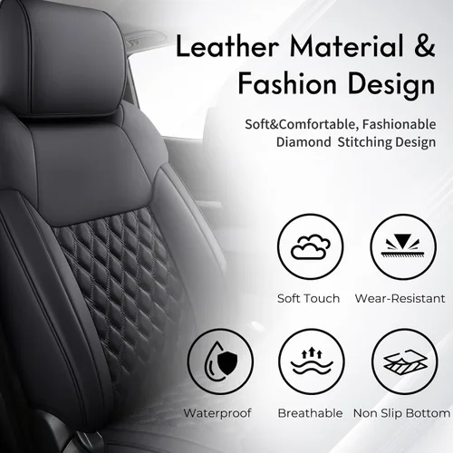 Miniatura 6 de Huidasource - Fundas de asiento delantero para Tundra, funda de cojín de asiento de cuero negro automotriz de cobertura completa, ajuste