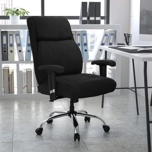 Miniatura 2 de Flash Furniture HERCULES Series Big & Tall - Silla de oficina ergonómica de tela negra de 400 libras con costuras de línea y brazos ajustables