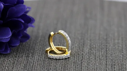 Miniatura 3 de Dazzlingrock Collection - Pendientes de aro redondos de oro de 10 quilates con diamantes blancos