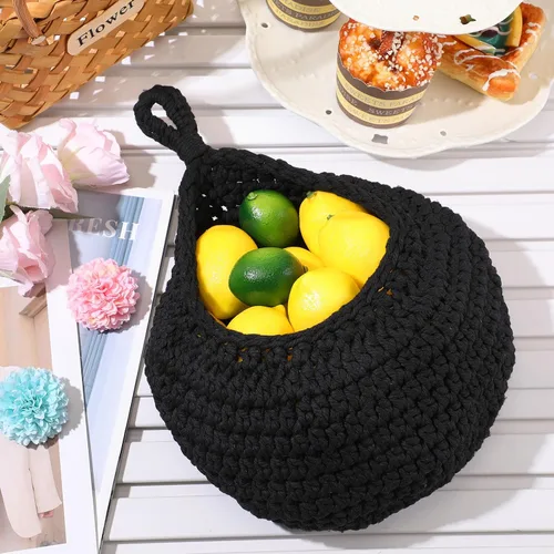 Miniatura 5 de Dandat Cestas de frutas colgantes grandes para cocina, diseño de lágrima, cestas de pared, soporte bohemio tejido a mano para cocina, verduras