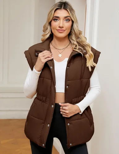 Miniatura 4 de Rapbin Chaleco acolchado para mujer, con cremallera, cuello alto, sin mangas, acolchado, con bolsillos, tallas S-XXL
