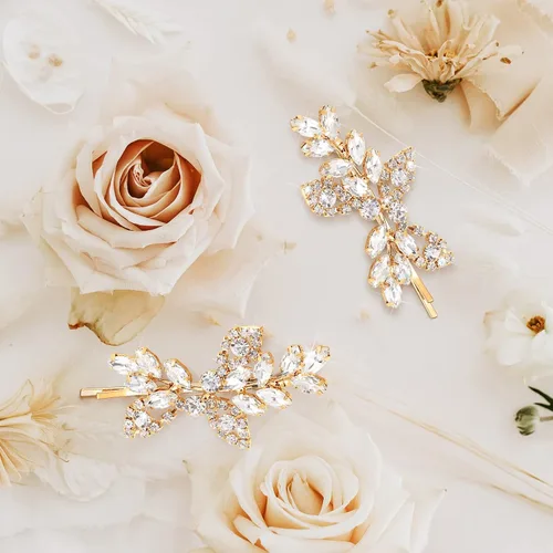 Miniatura 4 de Waydress 4 pinzas para el pelo con diamantes de imitación para boda, pasador de pelo de novia, diseño de hojas decorativas, accesorios de horquilla