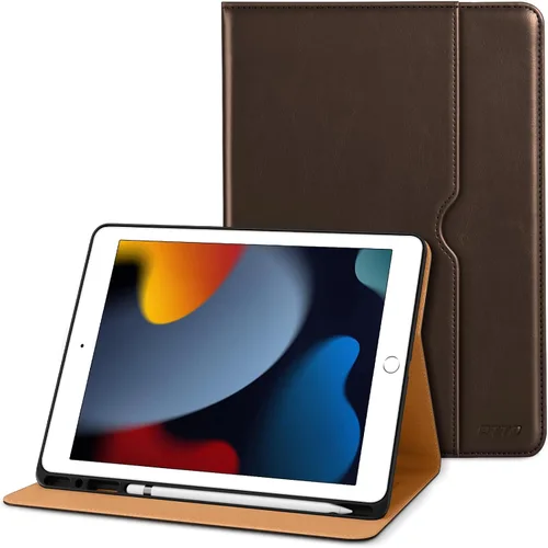 DTTO para iPad de 9ª/8ª/7ª generación de 10.2 pulgadas 2021/2020/2019, funda tipo cartera de negocios de cuero premium con soporte para Apple Pencil