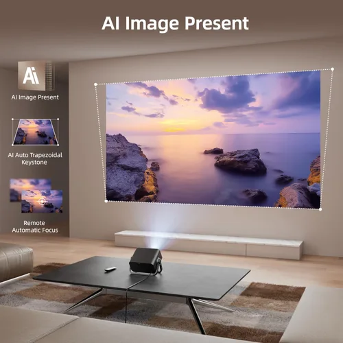 Miniatura 3 de BKZ Proyector portátil con enfoque eléctrico Keystone automático de 360° ajustable de 360° con soporte dual AI, enfoque eléctrico, con Bluetooth