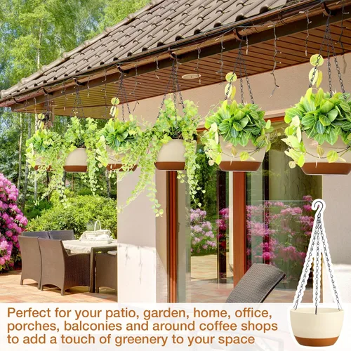 Miniatura 5 de Mumufy 6 macetas colgantes de 8 pulgadas para plantas de interior y exterior, color beige