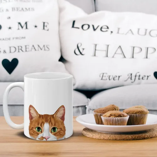 Miniatura 5 de MUGBREW Taza de té de cerámica bicolor blanco y naranja con gato atigrado Gatito, 11 oz