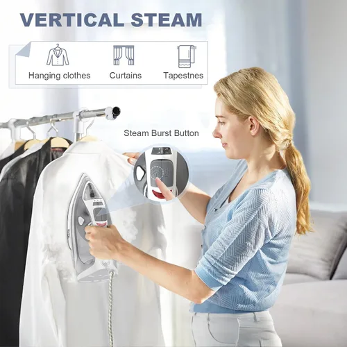 Miniatura 8 de OSTBA Plancha de vapor de 1600 W para ropa con suela antiadherente de calentamiento rápido, esfera de termostato precisa, autolimpieza, antical