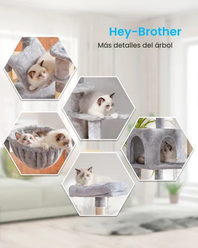 Miniatura 4 de Hey-brother Árbol para gatos con hamaca grande, torre para gatos de varios niveles para gatos de interior, condominio para gatos con postes claro