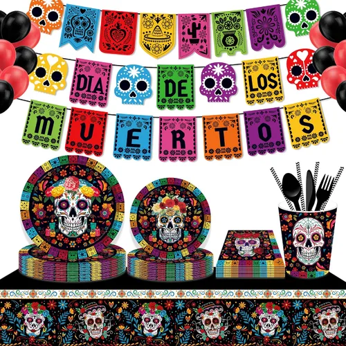 Miniatura 5 de Suministros para fiestas mexicanas de 116 piezas, 16 invitados, decoraciones de fiesta mexicana, incluyendo platos de papel para fiesta del Cinco