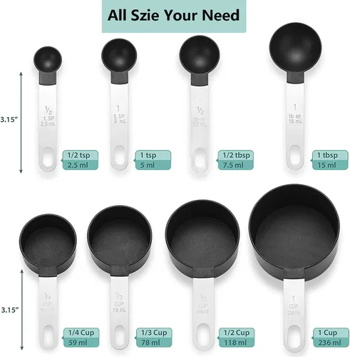 Miniatura 2 de Juego de 8 tazas y cucharas medidoras/tazas medidoras anidables con mango de acero inoxidable/para ingredientes secos y líquidos (gris oscuro)