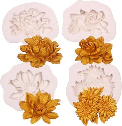Moldes de silicona con diseño de girasoles rosas, moldes 3D para fondant de flores de peonía para decoración de pasteles, fabricación de velas de