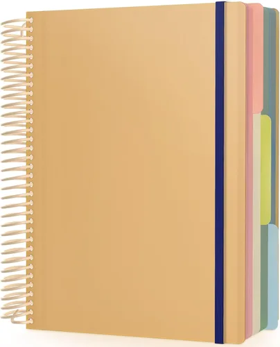 Miniatura 17 de Cuaderno de espiral EUSOAR, A4 de 9.25" x 11.7", con rayas para universidad, 3 divisiones con bolsillos, gran cuaderno espiral a rayas, 240 páginas