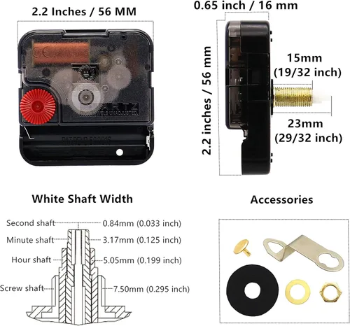 Miniatura 2 de TIKROUND 12888 Kit de Reemplazo de Piezas de Reparación para Mecanismo de Reloj de Pared de Cuarzo DIY, Movimiento Silencioso de Barrido, Grosor