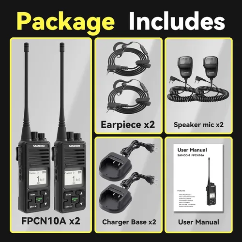 Miniatura 6 de SAMCOM FPCN10A - Radio bidireccional de largo alcance con micrófono de altavoz impermeable, walkie talkies resistentes, 20 canales UHF, batería