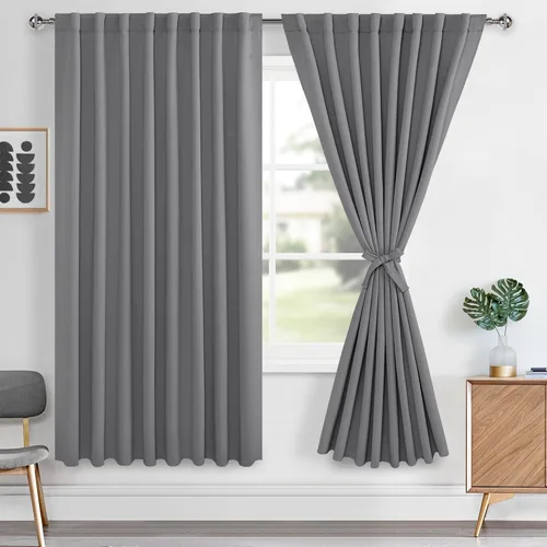 Miniatura 161 de Hiasan Cortinas opacas negras para dormitorio, cortinas opacas cortas de 45 pulgadas de largo, con aislamiento térmico, bolsillo para barra