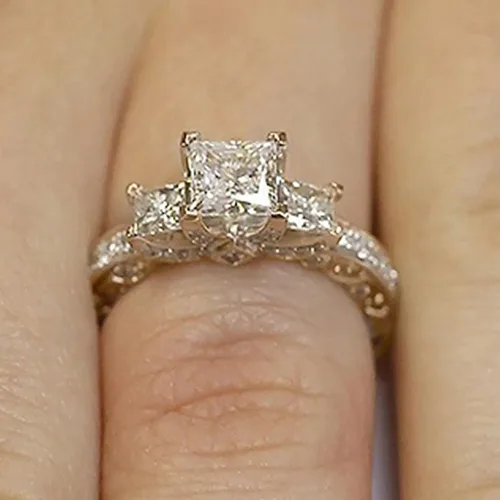 Miniatura 3 de Anillo de diamantes de imitación de corte cojín para mujer anillo de circonita de compromiso anillo de boda con circonita cúbica acero inoxidable