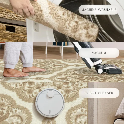 Miniatura 8 de Maples Rugs Vivian Medallion - Alfombra para pasillo, fabricada en Estados Unidos, lavable, antideslizante, alfombra de interior para pasillo, Neutro