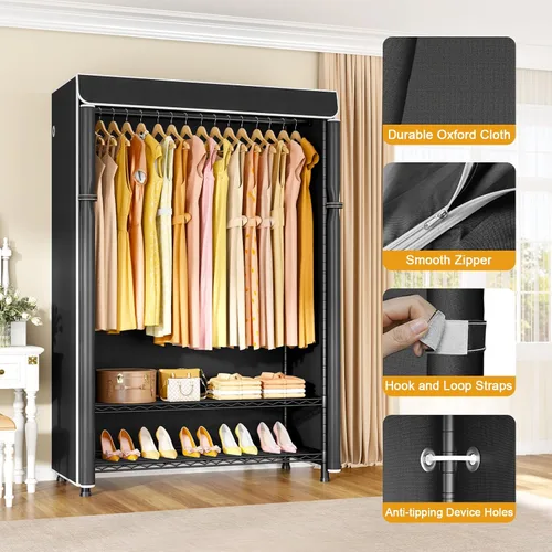 Miniatura 3 de ULIFHOME H5C Plus - Perchero con tapa, armario portátil para colgar ropa, percheros cubiertos de alta resistencia, percheros con estantes, carga
